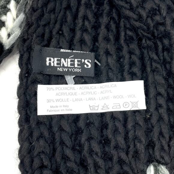 Renee's NYC Women's Soft Knit Wool Blend Scarf w/ Fringe in Black and White - Picture 8 of 8